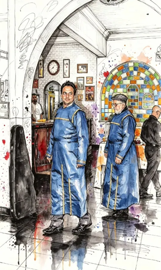Ilustração artística de integrantes da Academia em cerimônia institucional